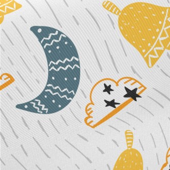 Cartoon Doodle Crescent Moon C Twill
