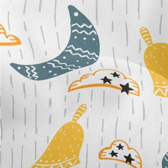 Cartoon Doodle Crescent Moon C Lightweight Performance Linen