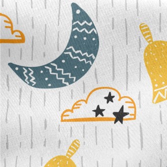 Cartoon Doodle Crescent Moon C Jersey Backed Fleece