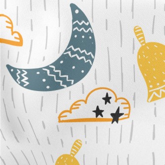 Cartoon Doodle Crescent Moon C Lightweight Cotton Poplin
