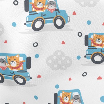 Cat Driving A Jeep Lightweight Cotton Poplin