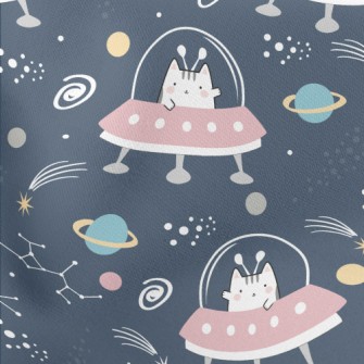 Alien Cat UFO Lightweight Cotton Poplin