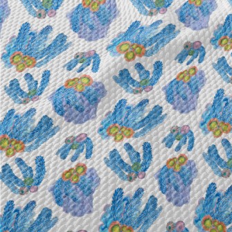 Watercolor Blue Flowing Coral Birdseye Piqué