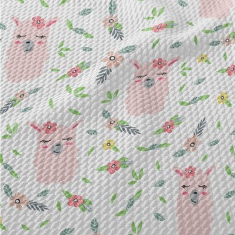 Alpaca Wearing Pink Flowers Birdseye Piqué