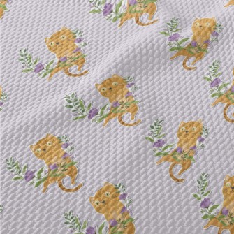 Cute Kitten Weaving A Wreath Birdseye Piqué