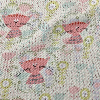 Pink Cat In The Flowers Birdseye Piqué