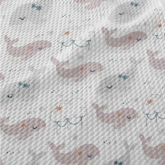 Cute Whale Clouds And Stars Birdseye Piqué