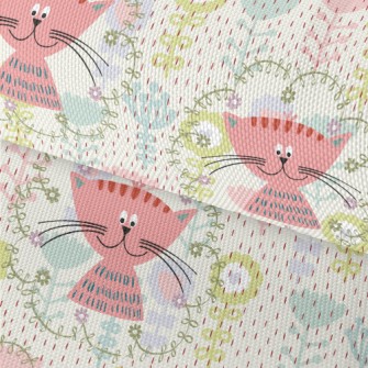 Pink Cat In The Flowers Waterproof Oxford
