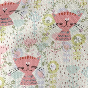Pink Cat In The Flowers Waterproof Canvas