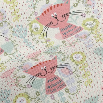 Pink Cat In The Flowers Performance Linen