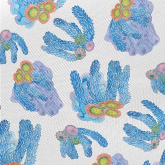 Watercolor Blue Flowing Coral Twill