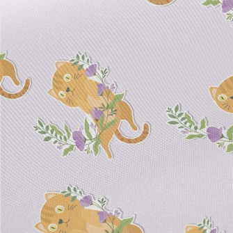 Cute Kitten Weaving A Wreath Twill