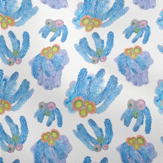 Watercolor Blue Flowing Coral Dobby