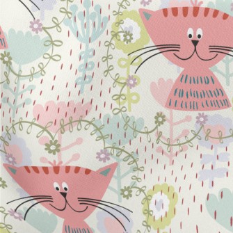 Pink Cat In The Flowers Stretch Ponte