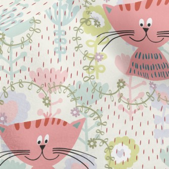Pink Cat In The Flowers Micro Fleece