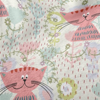 Pink Cat In The Flowers Minky