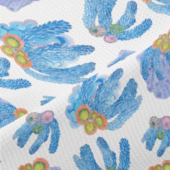 Watercolor Blue Flowing Coral Piqué