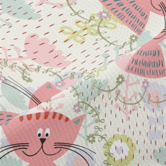 Pink Cat In The Flowers Piqué