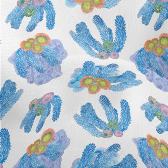 Watercolor Blue Flowing Coral Lightweight Performance Linen