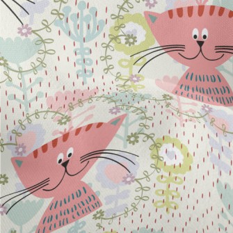 Pink Cat In The Flowers Lightweight Performance Linen