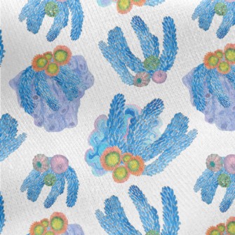 Watercolor Blue Flowing Coral Jersey Backed Fleece