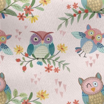 Owl Winking On A Branch Jersey Backed Fleece