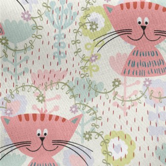 Pink Cat In The Flowers Jersey Backed Fleece