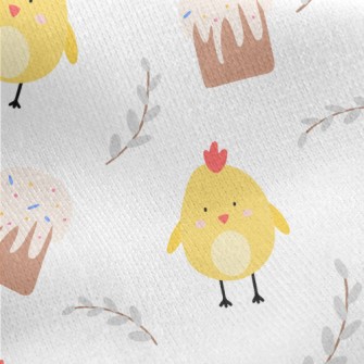 Yellow Chick And Egg Cake Jersey Backed Fleece