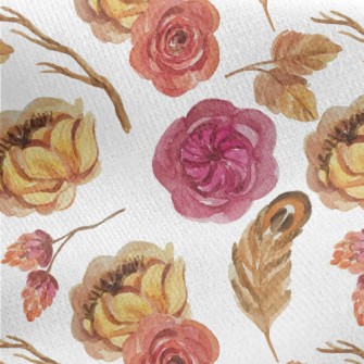 Warm Flowers In Watercolor Sty Jersey Backed Fleece