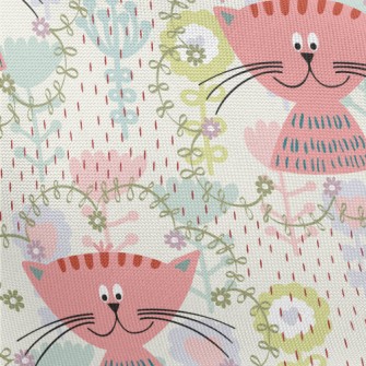 Pink Cat In The Flowers Pongee
