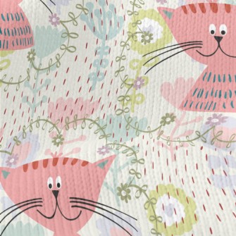 Pink Cat In The Flowers Stretch Jersey