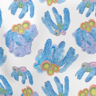 Watercolor Blue Flowing Coral Lightweight Cotton Poplin