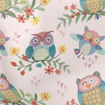 Owl Winking On A Branch Lightweight Cotton Poplin