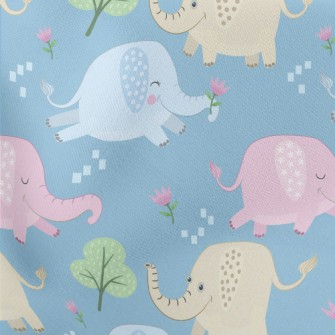 Naughty Colorful Baby Elephant Lightweight Cotton Poplin