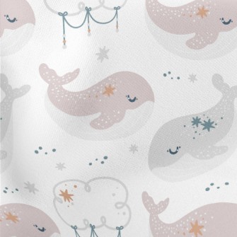 Cute Whale Clouds And Stars Lightweight Cotton Poplin