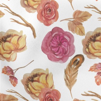 Warm Flowers In Watercolor Sty Lightweight Cotton Poplin