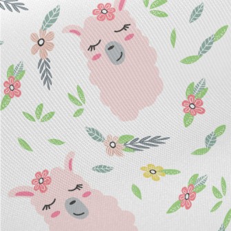 Alpaca Wearing Pink Flowers Midweight Cotton Poplin