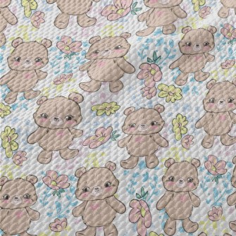 Hand Drawn Style Bear And Flow Birdseye Piqué