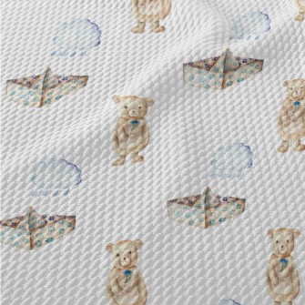 Paper Boat And Bear In The Clo Birdseye Piqué