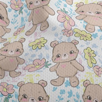 Hand Drawn Style Bear And Flow Athletic Mesh Flat Back