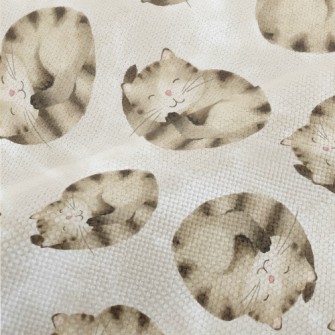 Striped Cat Curled Up Performance Linen