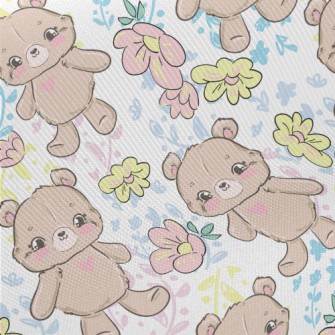 Hand Drawn Style Bear And Flow Twill