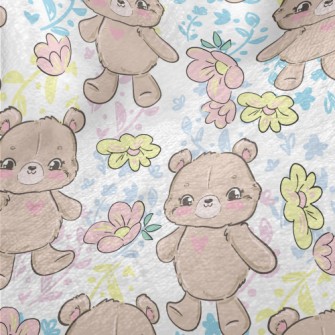 Hand Drawn Style Bear And Flow Minky