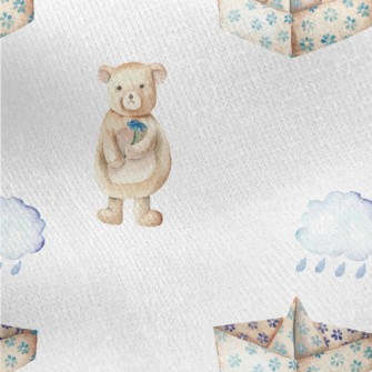 Paper Boat And Bear In The Clo Jersey Backed Fleece