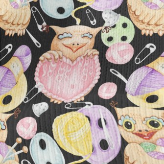 Animals Holding Sewing Supplie Stretch Jersey