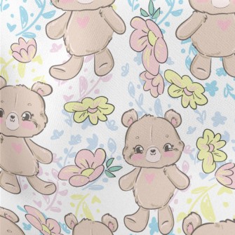 Hand Drawn Style Bear And Flow Lightweight Cotton Poplin