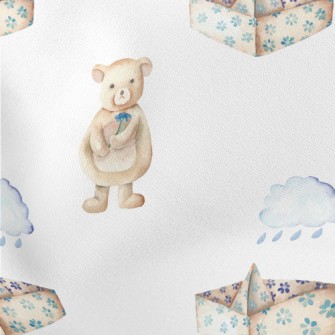 Paper Boat And Bear In The Clo Lightweight Cotton Poplin