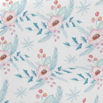 Christmas Flowers In Watercolo Midweight Cotton Poplin