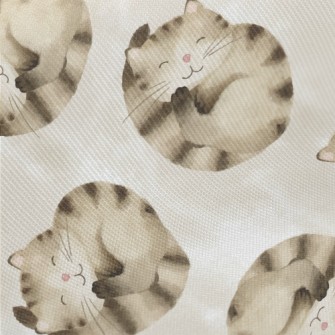 Striped Cat Curled Up Midweight Cotton Poplin