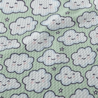 Cute Smiling Clouds Birdseye Piqué